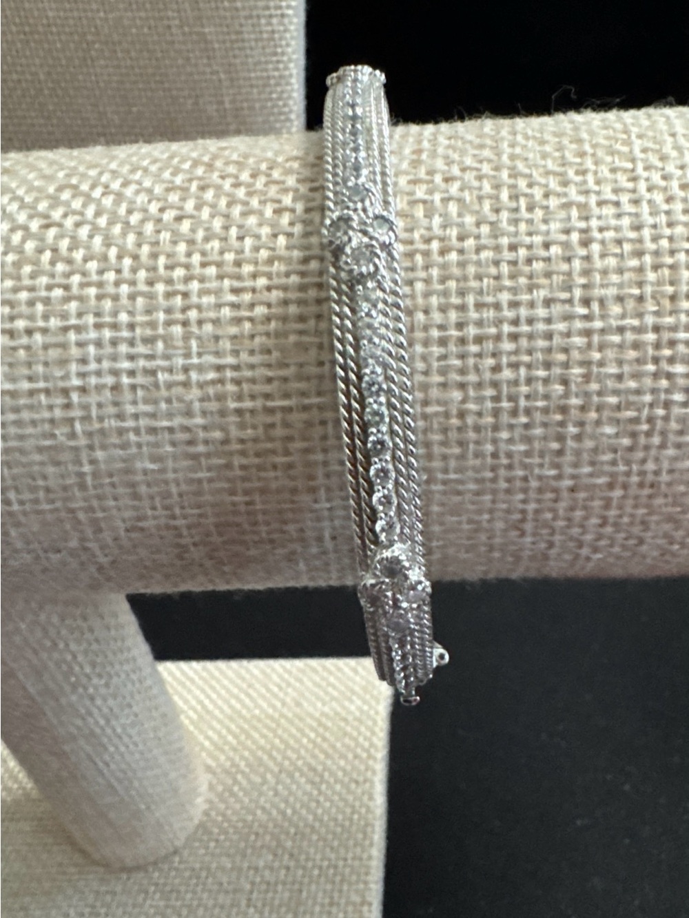 Judith Ripka 925 Silver Textured Rope Bangle Bracelet w/Stations Diamonique CZ’s